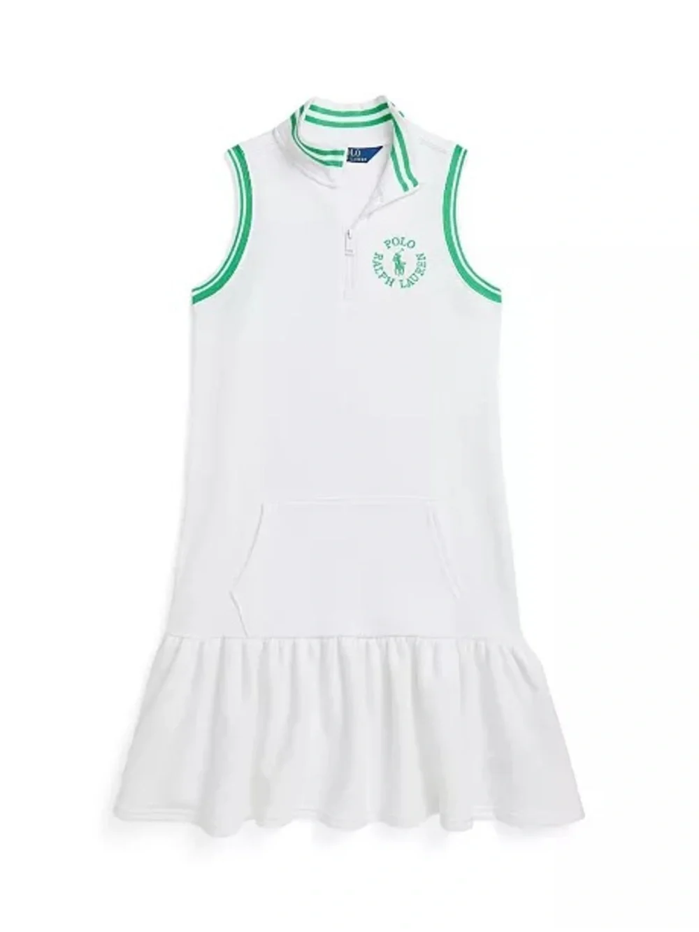 Ralph Lauren White Sleeveless Polo Dress with Green Trim‎ and Logo